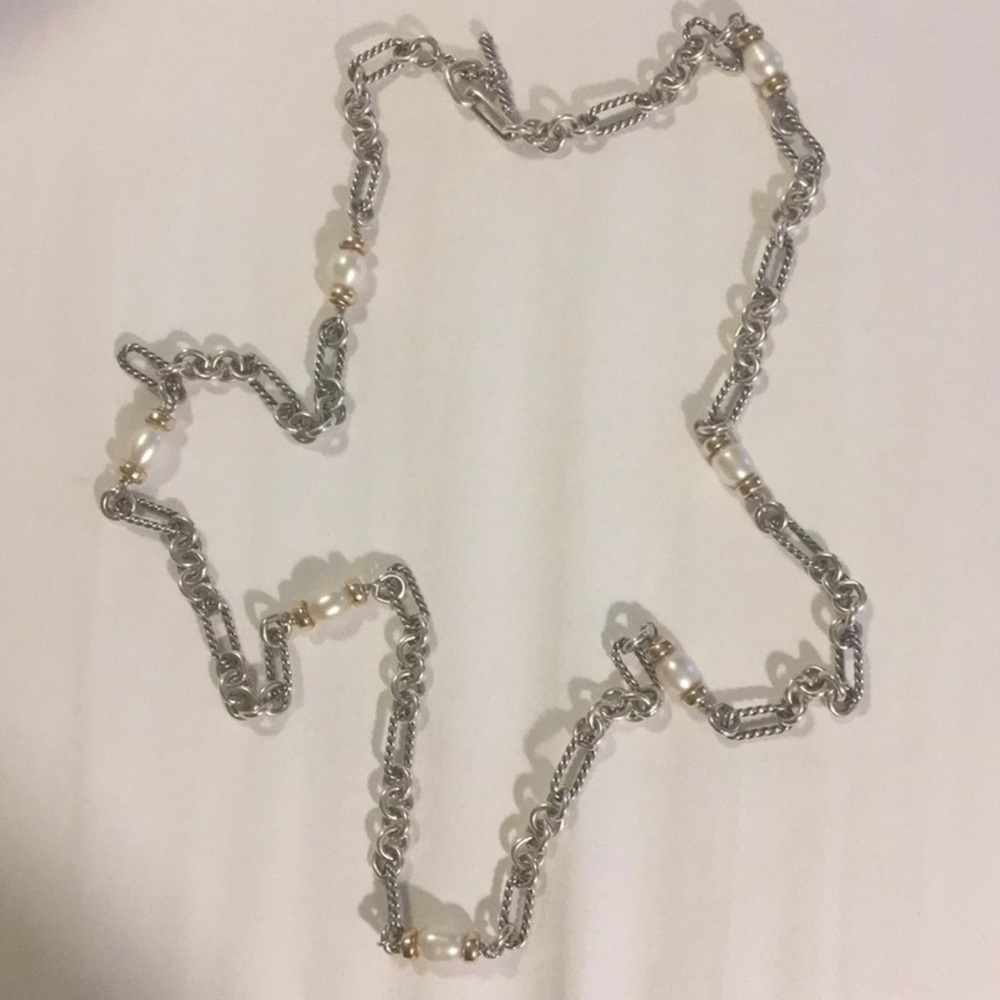 David Yurman Pearl Station Figaro Chain Link Necklace